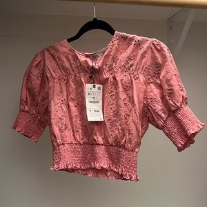 Pink Eyelet Smocked Women's Top